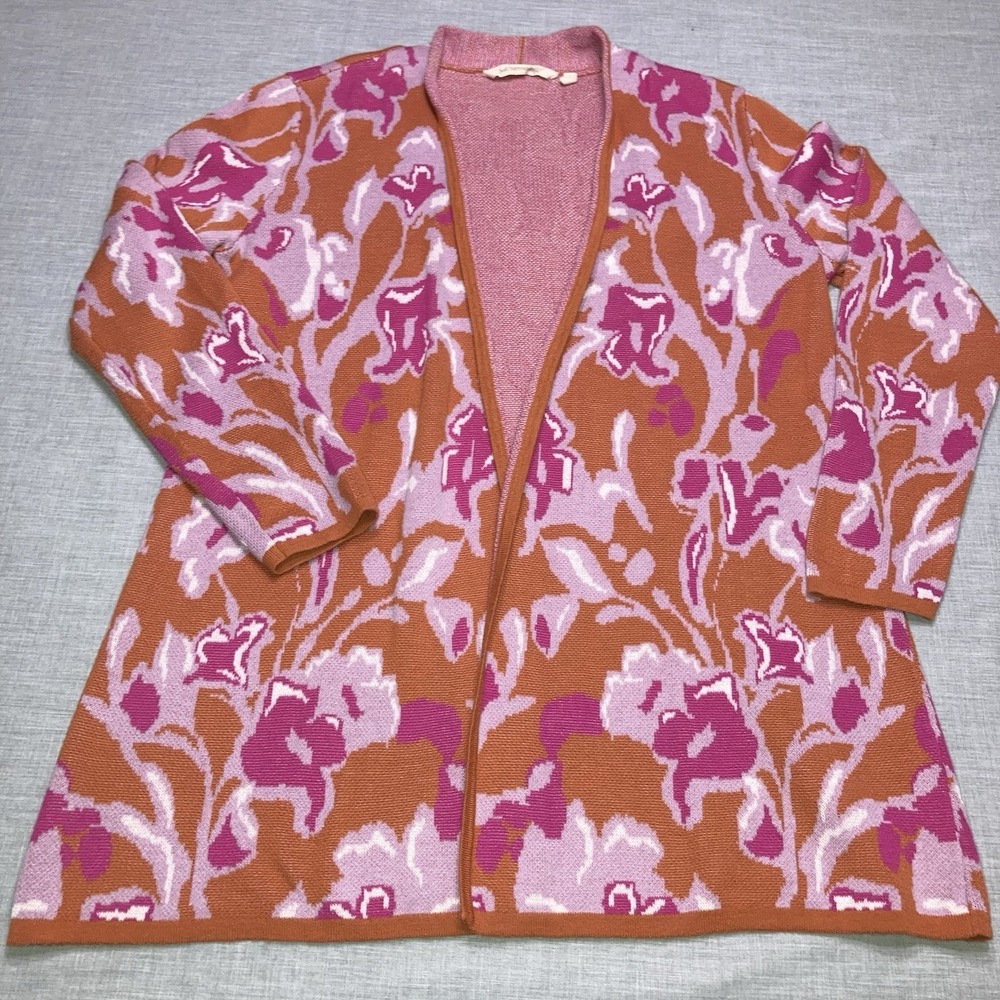 Soft Surroundings Leslie Floral Cardigan Petite Medium Open Sweater Pink Orange